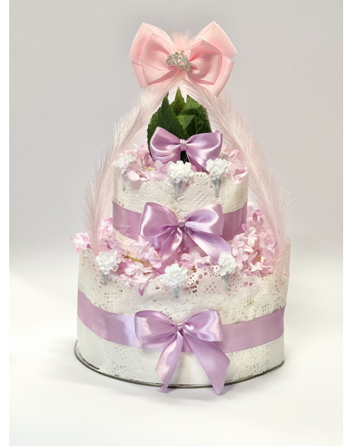 Plienková torta pre dievčatko s perím, 2 poschodia