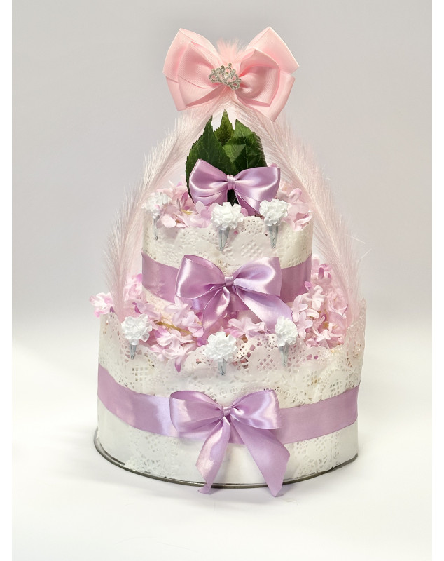 Plienková torta pre dievčatko s perím, 2 poschodia